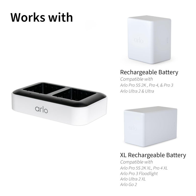 ARLO محطة شحن مزدوجة من أرلو - ملحق معتمد - شحن حتى بطاريتين، تعمل مع البطاريات القابلة لإعادة الشحن (VMA5400) بطاريات قابلة لإعادة الشحن XL (VMA5420) فقط - VMA5400C - Image 2